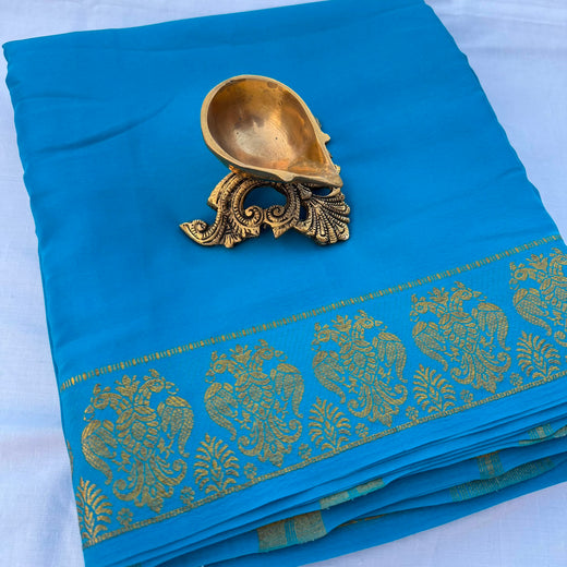 Brilliant Sky Blue Saree with Gold Peacock Border (co13 007)