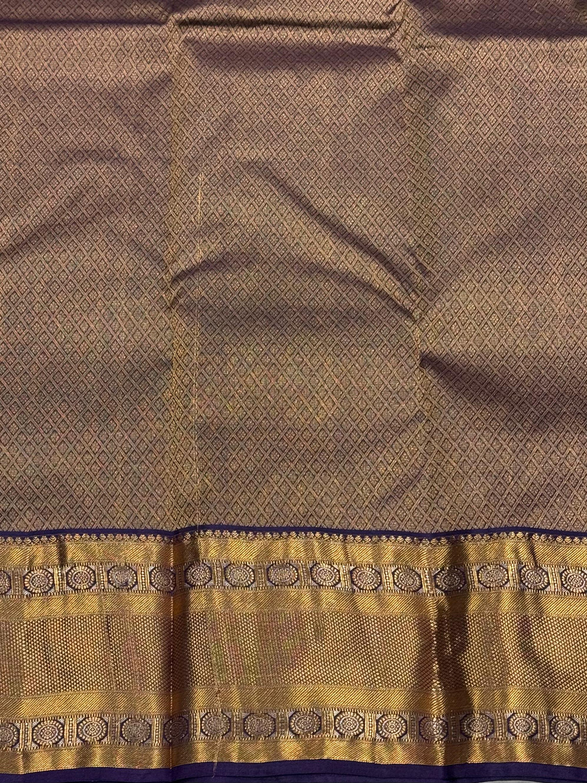 Pure Handloom Kanjivaram Silk Saree – Deep Violet-Purple with Heritage Mandala Gold Zari Border (C019-006)