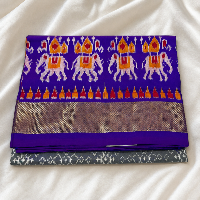 Royal Elephant Saree in Slate Grey & Vibrant Purple (co19 36)