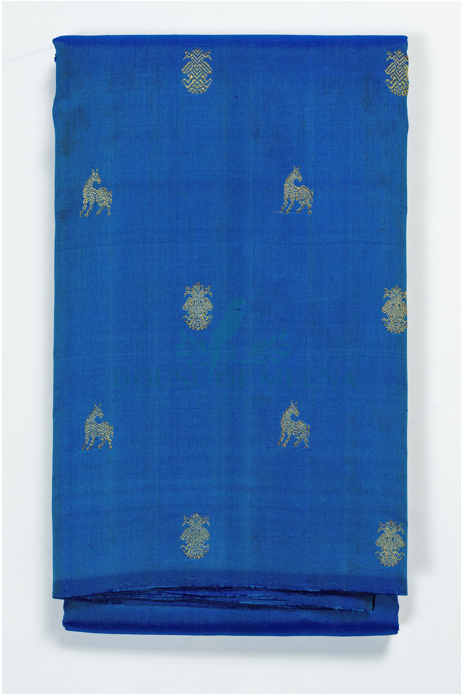 Pure Handloom Kanjivaram Silk Saree – Ink Blue with Golden Ganda Bherunda and Deer Zari Buttas (C018-047)