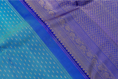 Pure Handloom Kanjivaram Silk Saree – Cerulean Sky Blue with Royal Blue Pure Zari Border (C018-048)
