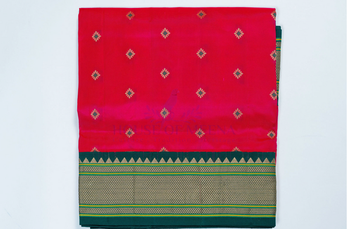 Royal Red Saree with Authentic Peacock & Floral Zari Border (C010 029)