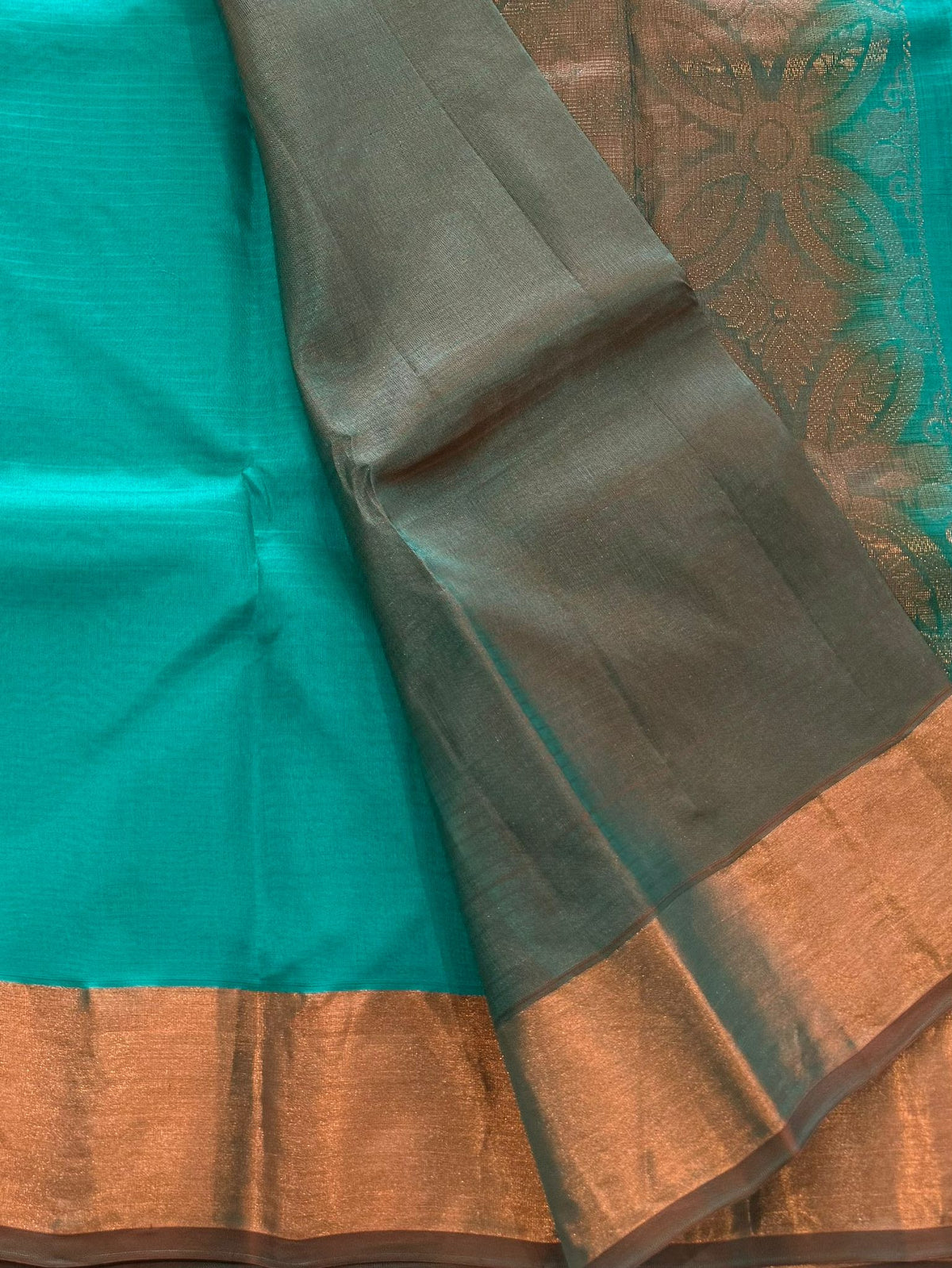 Elegant Teal Saree with Copper Zari Border (c017 40)