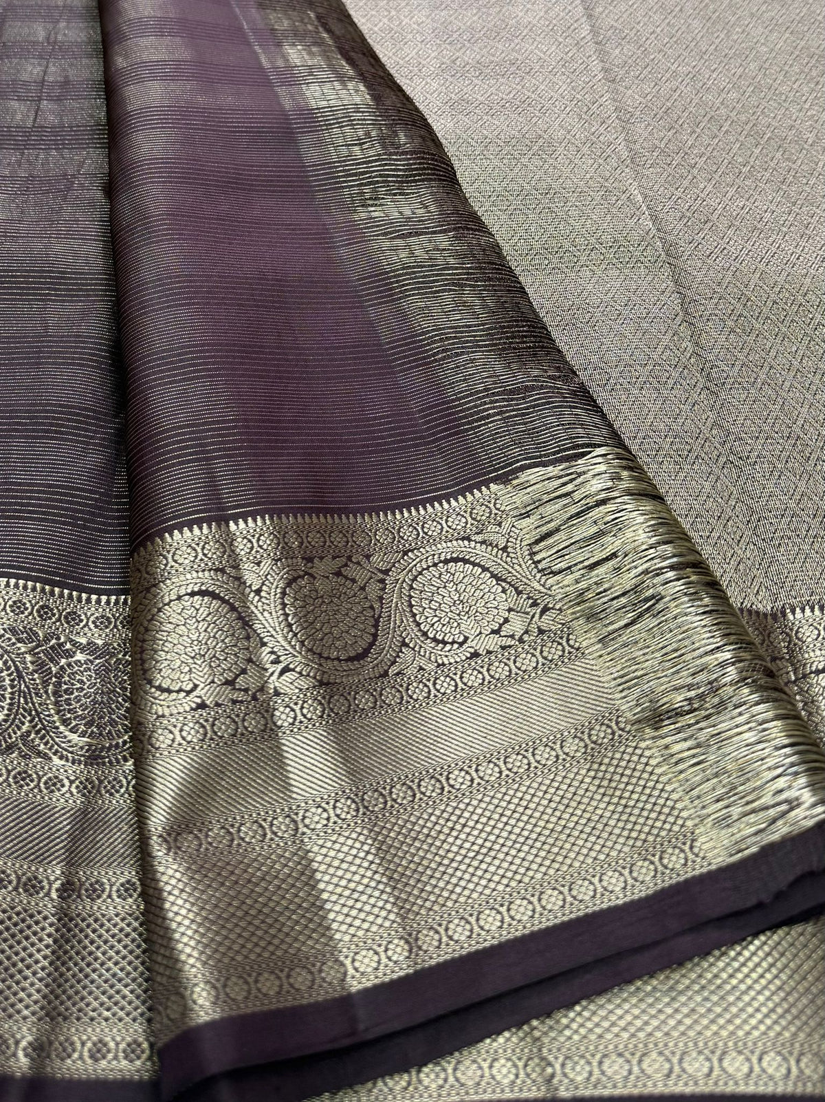 Pure Handloom Kanjivaram Silk Saree – Coffee Brown Checks with Peacock and Mandala Zari Border (C019-005)