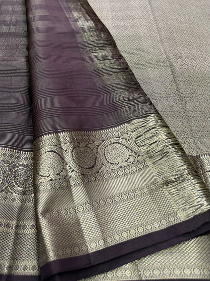 Pure Handloom Kanjivaram Silk Saree – Coffee Brown Checks with Peacock and Mandala Zari Border (C019-005)
