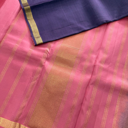 Pure Handloom Kanjivaram Silk Saree – Deep Royal Purple with Pastel Pink Contrast Pallu (C019-002)