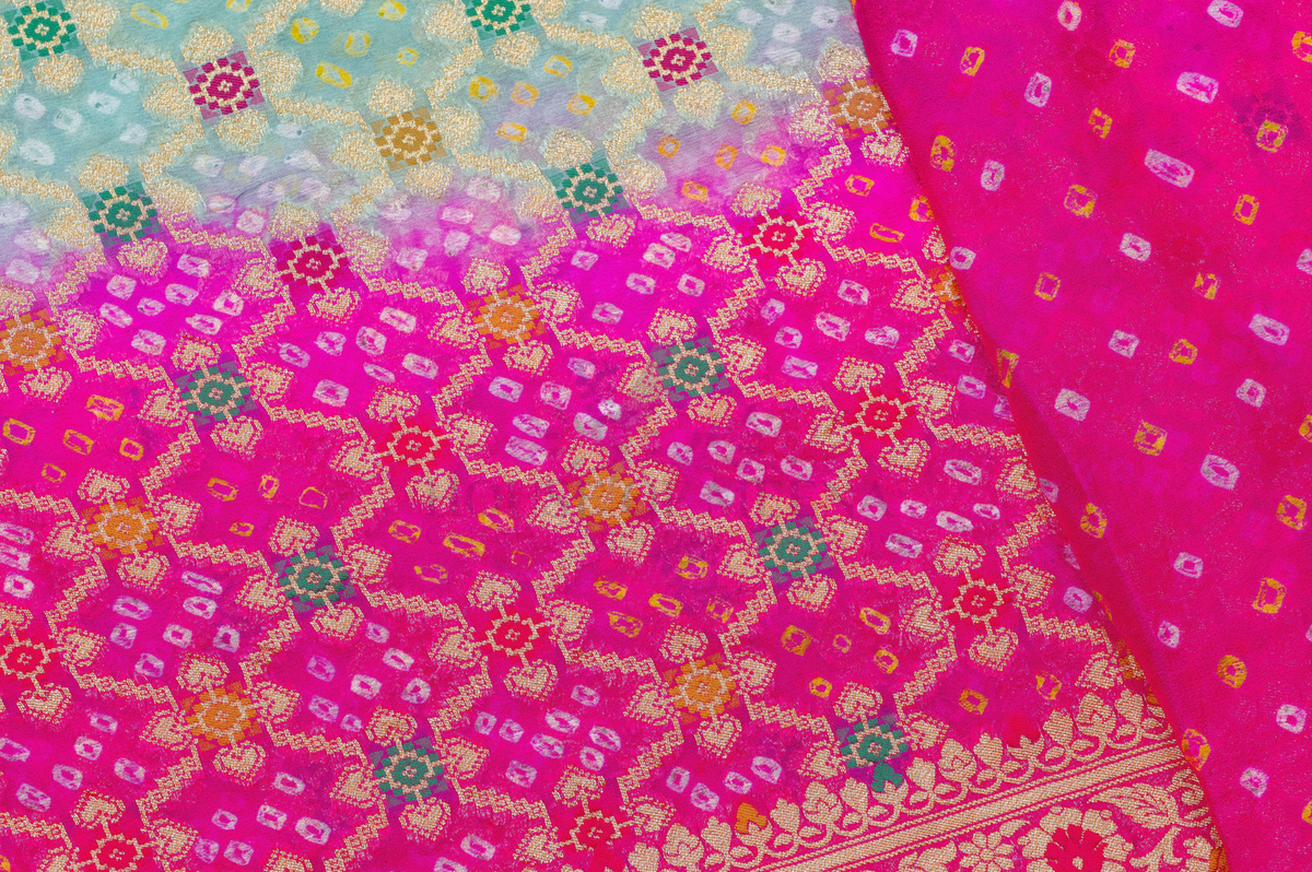 Classic Bandhani Saree with Intricate Zari Motifs and Contrast Border (C011 027)