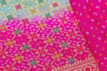 Classic Bandhani Saree with Intricate Zari Motifs and Contrast Border (C011 027)