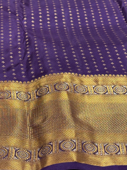 Pure Handloom Kanjivaram Silk Saree – Deep Violet-Purple with Heritage Mandala Gold Zari Border (C019-006)