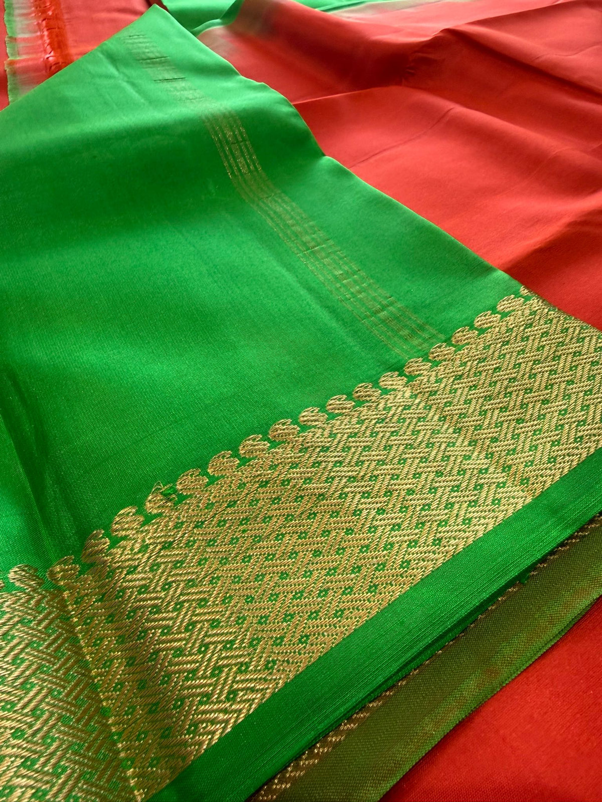 Vibrant Orange and Green Saree (c017 25)