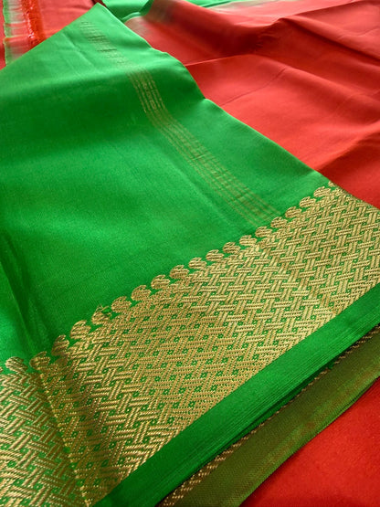 Vibrant Orange and Green Saree (c017 25)