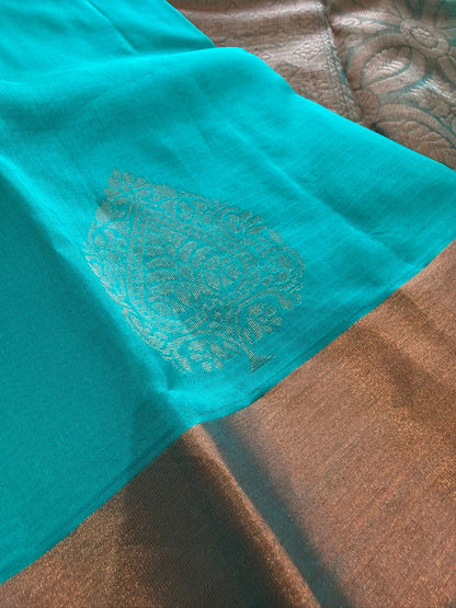 Elegant Teal Saree with Copper Zari Border (c017 40)