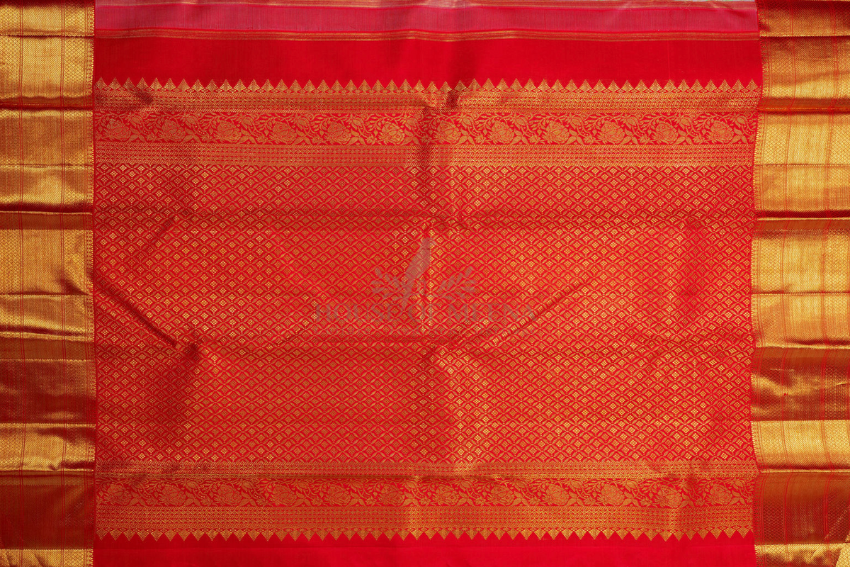 Pearlescent Botanical Silk Saree with Rich Red Zari Border