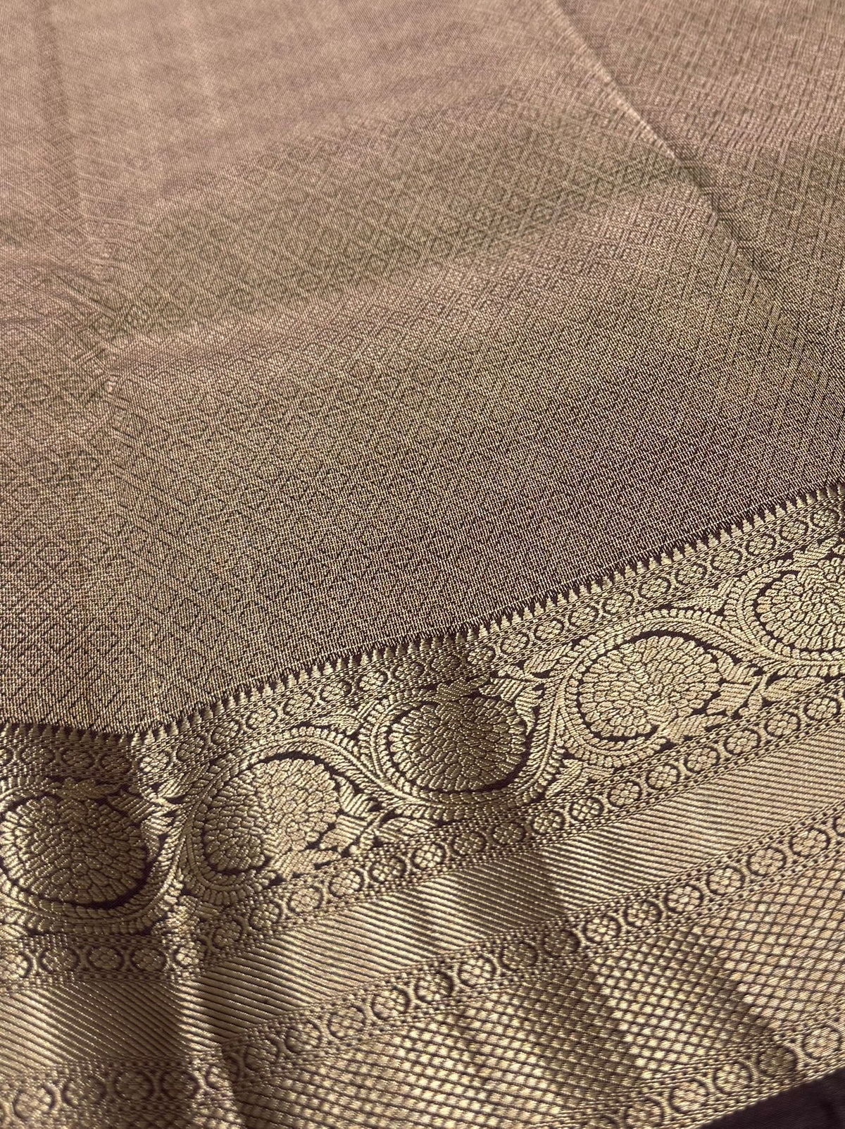Pure Handloom Kanjivaram Silk Saree – Coffee Brown Checks with Peacock and Mandala Zari Border (C019-005)