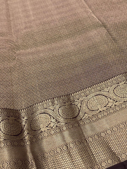 Pure Handloom Kanjivaram Silk Saree – Coffee Brown Checks with Peacock and Mandala Zari Border (C019-005)