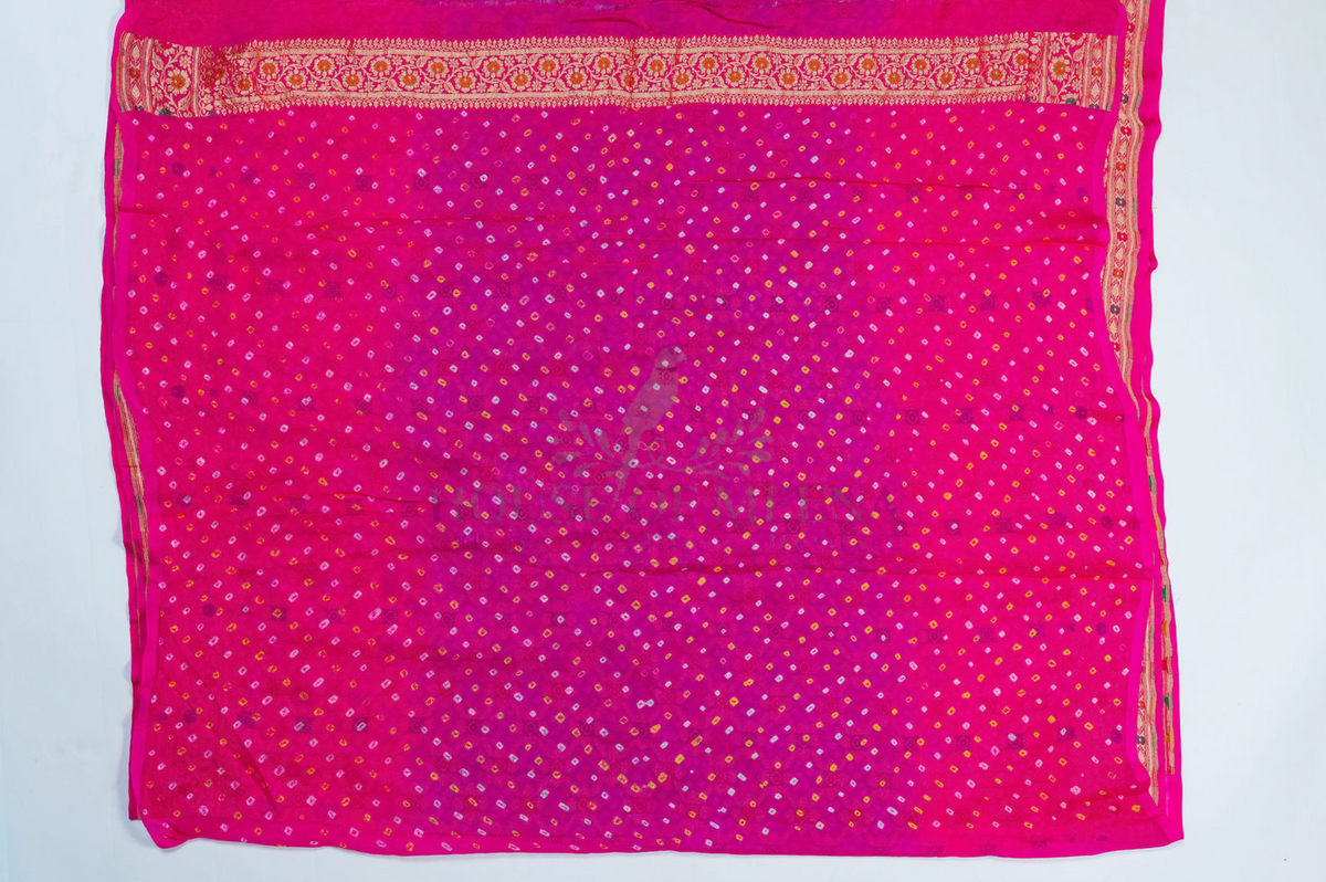 Classic Bandhani Saree with Intricate Zari Motifs and Contrast Border (C011 027)