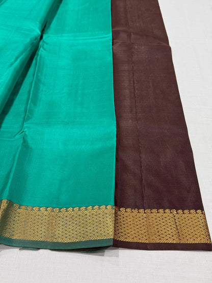 Handloom Teal Saree with Traditional Gold Zari Border (c017 026)