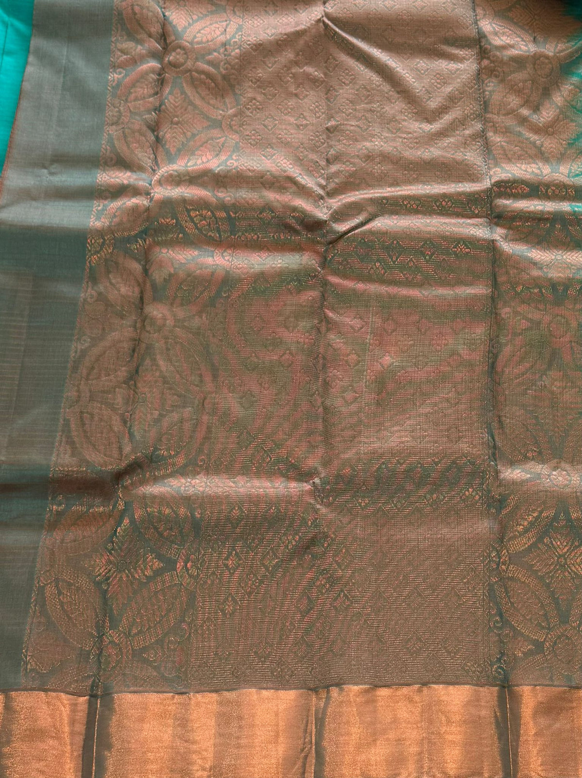 Elegant Teal Saree with Copper Zari Border (c017 40)