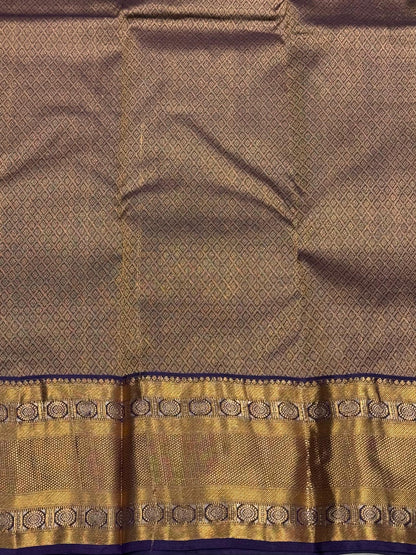 Pure Handloom Kanjivaram Silk Saree – Deep Violet-Purple with Heritage Mandala Gold Zari Border (C019-006)