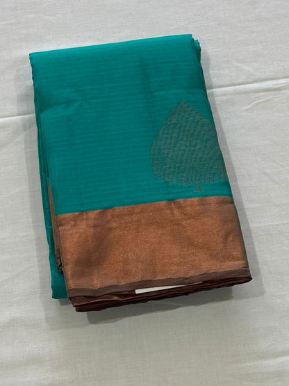 Elegant Teal Saree with Copper Zari Border (c017 40)