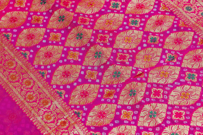 Classic Bandhani Saree with Intricate Zari Motifs and Contrast Border (C011 027)