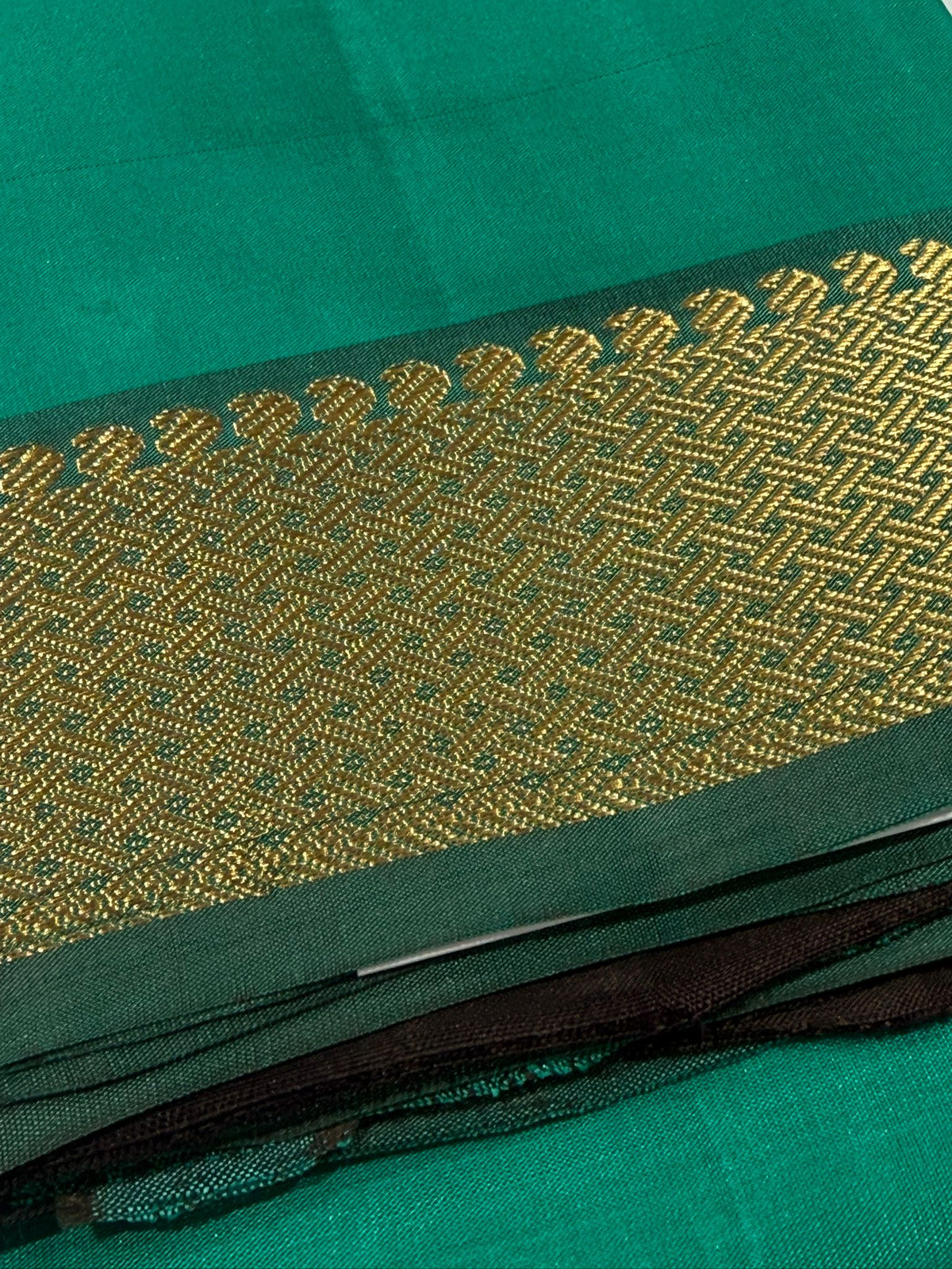 Handloom Teal Saree with Traditional Gold Zari Border (c017 026)