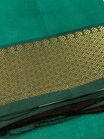 Handloom Teal Saree with Traditional Gold Zari Border (c017 026)