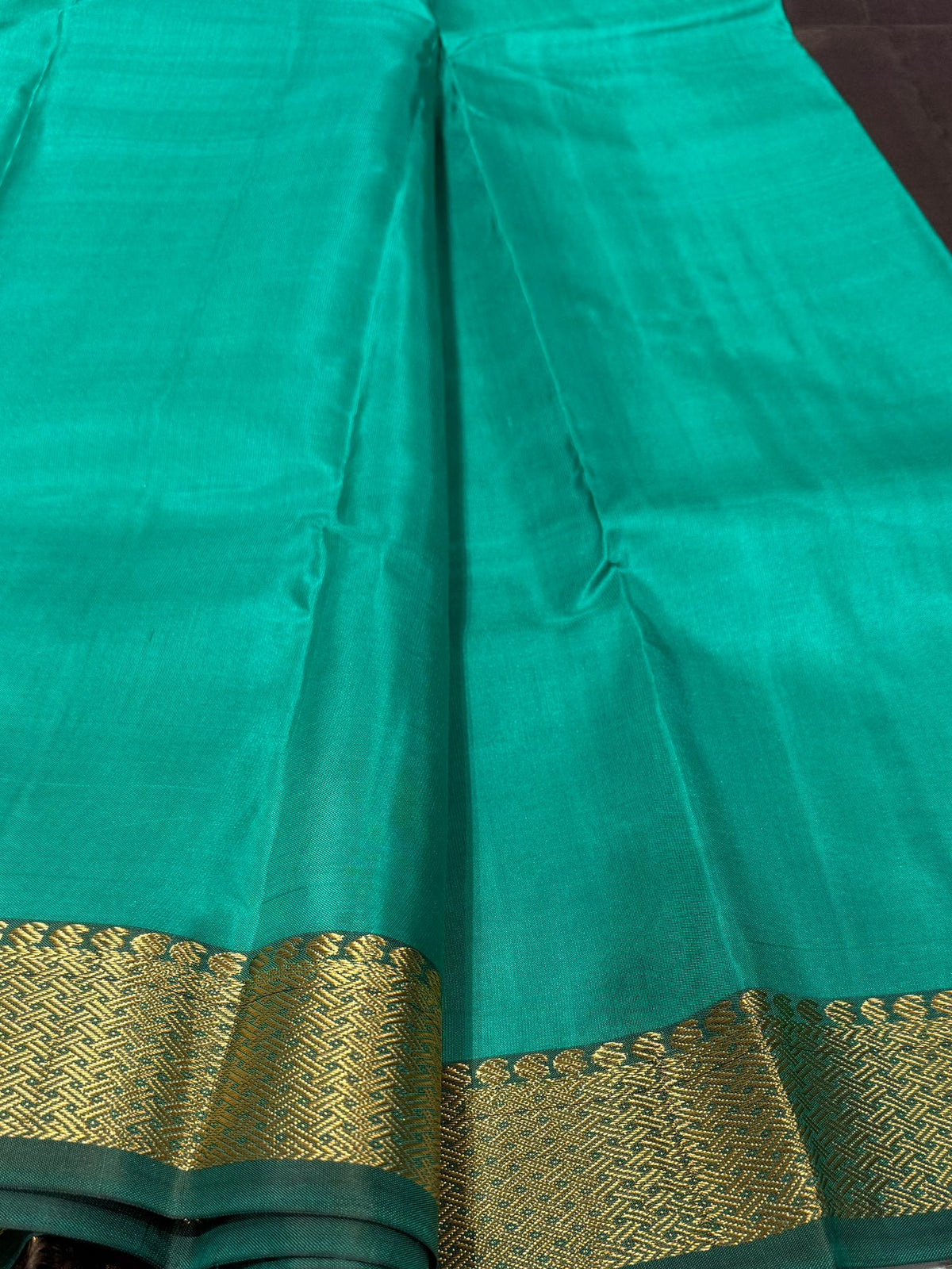 Handloom Teal Saree with Traditional Gold Zari Border (c017 026)