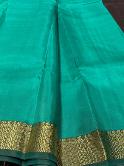 Handloom Teal Saree with Traditional Gold Zari Border (c017 026)