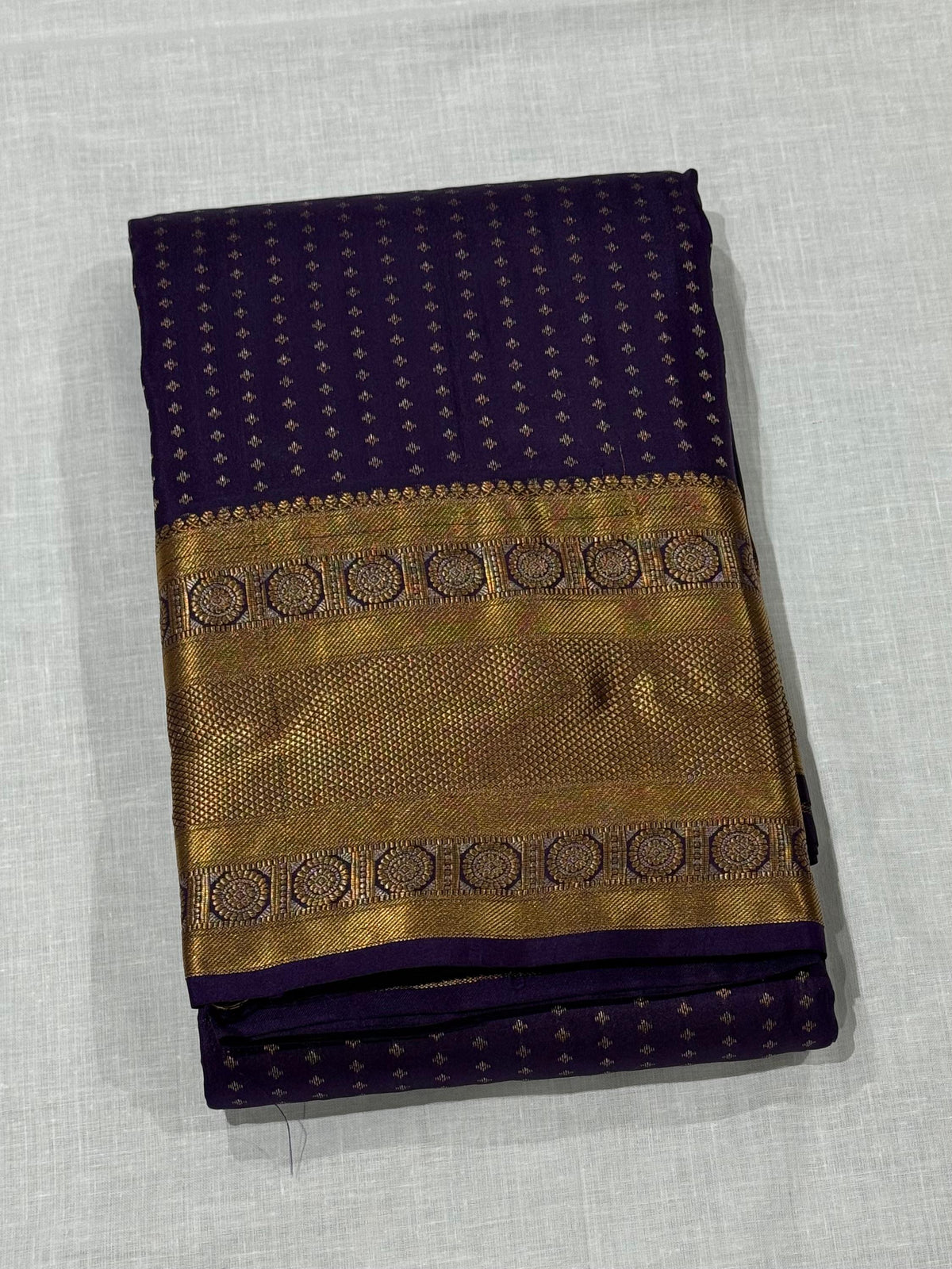 Pure Handloom Kanjivaram Silk Saree – Deep Violet-Purple with Heritage Mandala Gold Zari Border (C019-006)