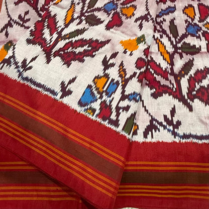 Vibrant Floral Saree in Pearl White & Crimson Red (co19 43)