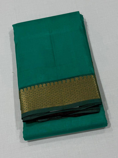 Handloom Teal Saree with Traditional Gold Zari Border (c017 026)