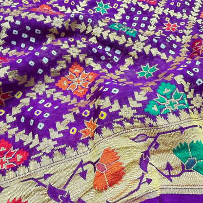 Pure Georgette Banarasi Bandhani Saree – Royal Purple with Meenakari Floral Jaal & Zari Border (co17 274)