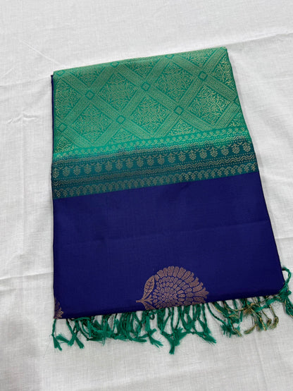 Contrast Royal Blue and Green Saree with Traditional Motifs (co17 98)