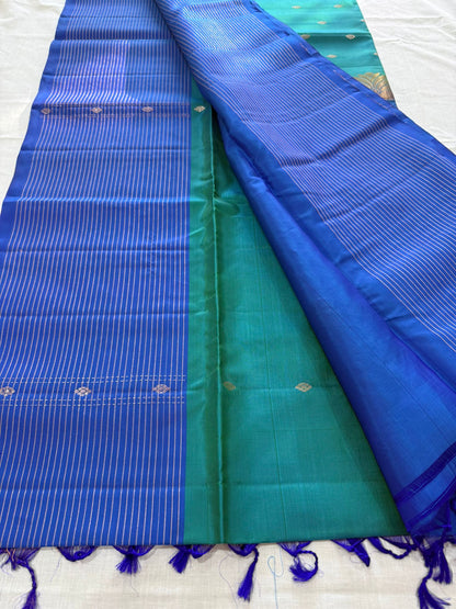 Vibrant Teal & Royal Blue Zari Saree with Lotus Motifs (co17 113)